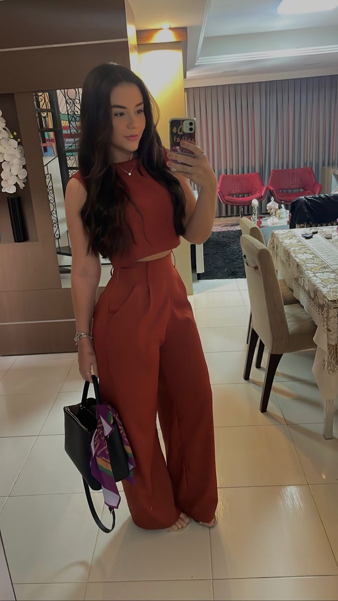 Conjunto Feminino Calça + Blusa Linho Pantalona Bolsos Laterais Social