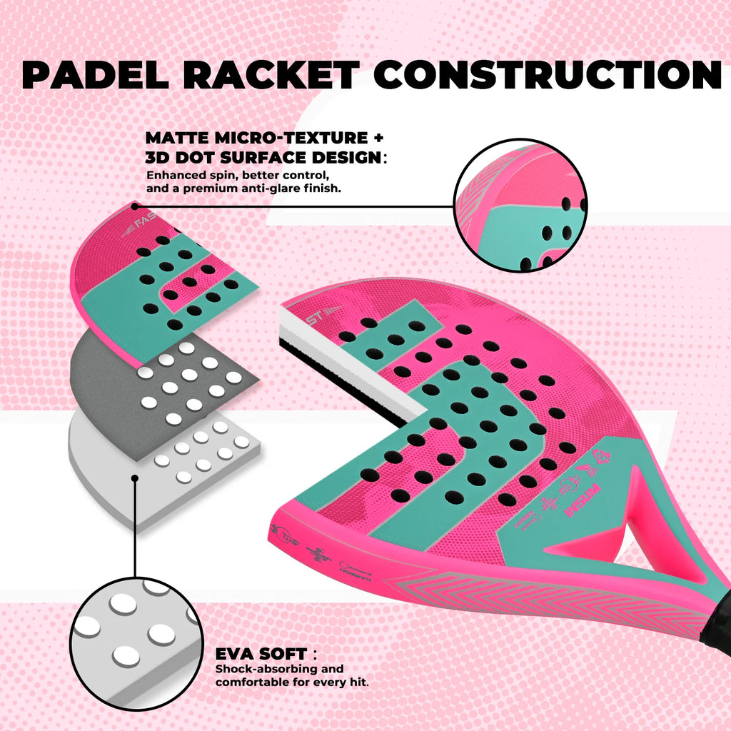 Raquete de Padel INSUM Carbon Fiber | EVA Memory Foam para Iniciantes e Avançados