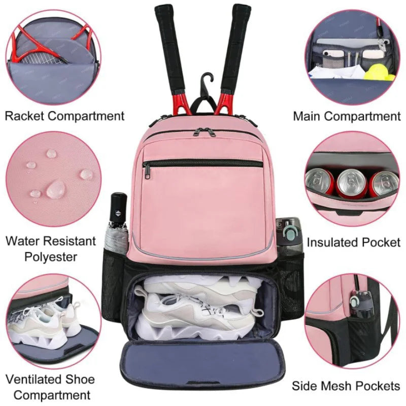 Mochila Profissional para Tênis | 1-2 Raquetes com Bolso para Calçado