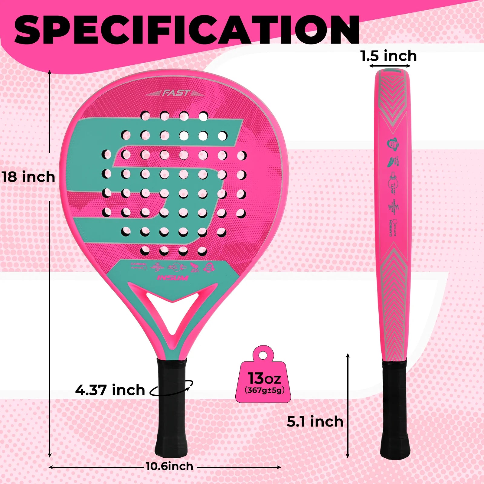 Raquete de Padel INSUM Carbon Fiber | EVA Memory Foam para Iniciantes e Avançados