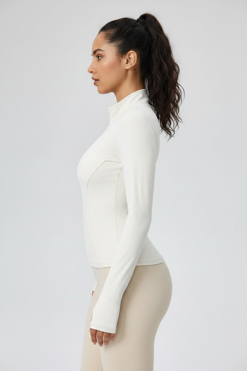 Jaqueta Feminina Esportiva Branca — Lateral — Lima Rosa